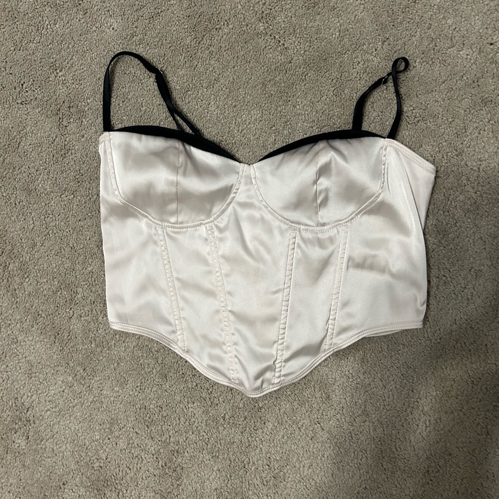 SHEIN White Satin Bustier with Black Straps